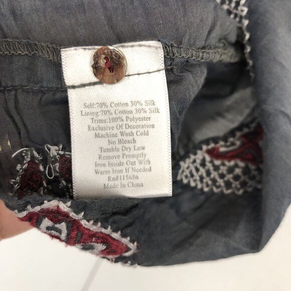 Johnny Was 3J Workshop Gray Embroidered Silk Womens Medium Boho Peasant Dress M - Picture 3 of 16